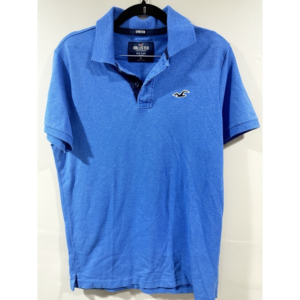 Hollister Polo Shirt Men's Medium Blue Seagull Logo Short Sleeve Y2K